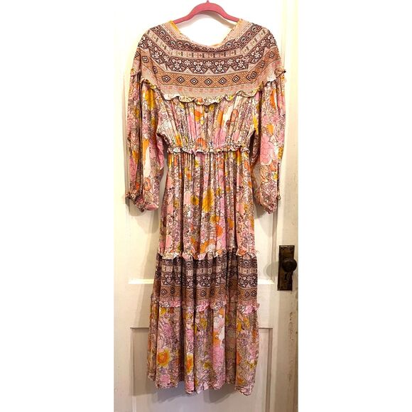 Lin Jia & Shop Long Sleeve Maxi Boho Floral Prairie Dress Women's Size Small - Picture 6 of 10